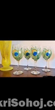 Wine glass 2 pieces peacock feather